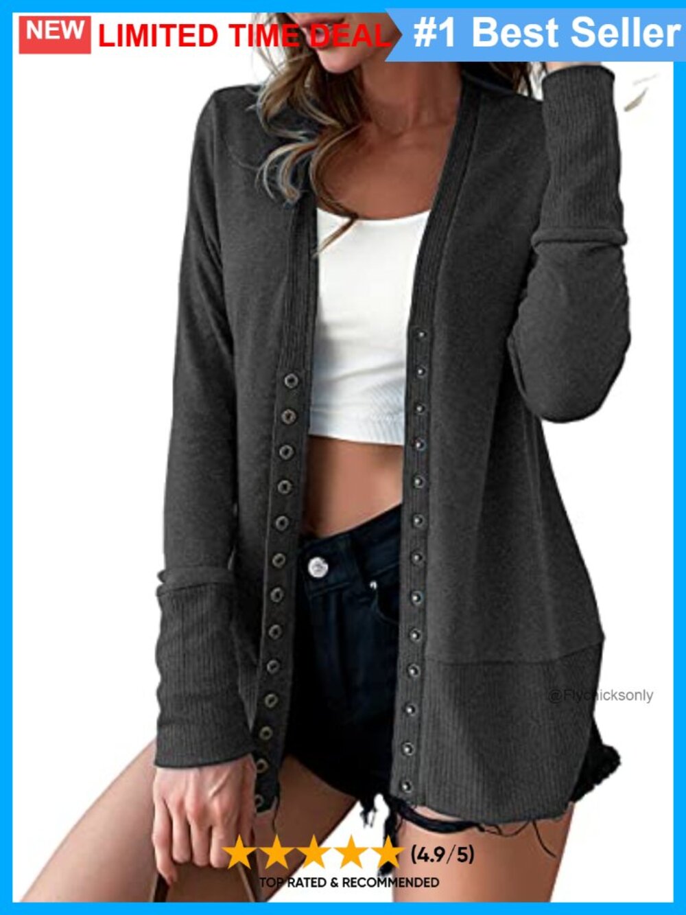 Lightweight Snap Front V-Neck Cardigan Sweater